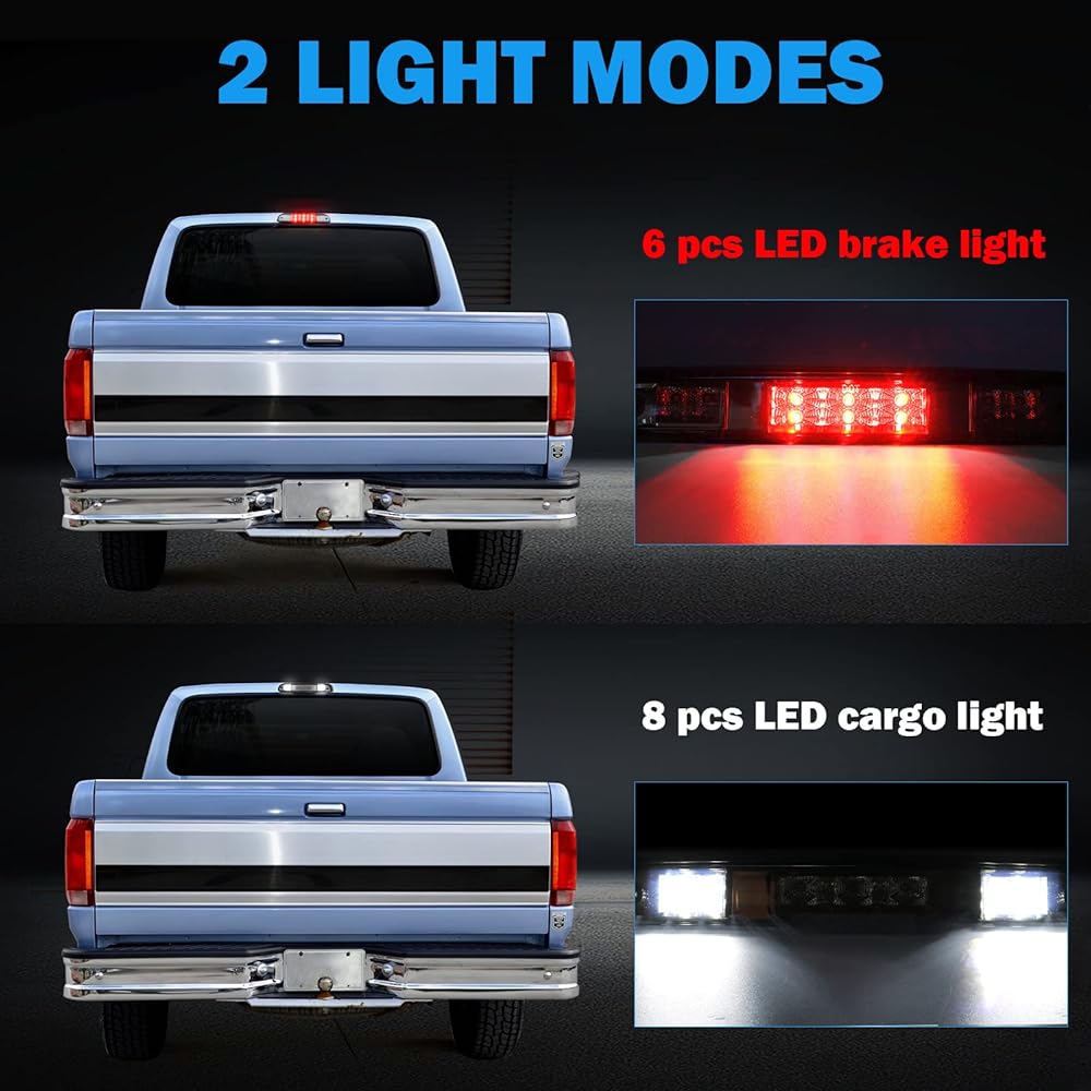 3rd Third Brake Light 1992 1993 1994 1995 1996 1996 1997 Ford F150 F250 F350 BRONCO Waterproof High Mount Stop Light Smoke Lens Tail Brake Light Cargo Lump Gasket