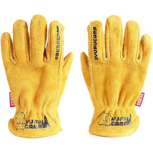 [DRESS] Yuru Camp Cowhide Outdoor Gloves Camping Solo Camping Gloves Bonfire BBQ Leather Gloves Heat Resistant Barbecue Leather Durable Collaboration