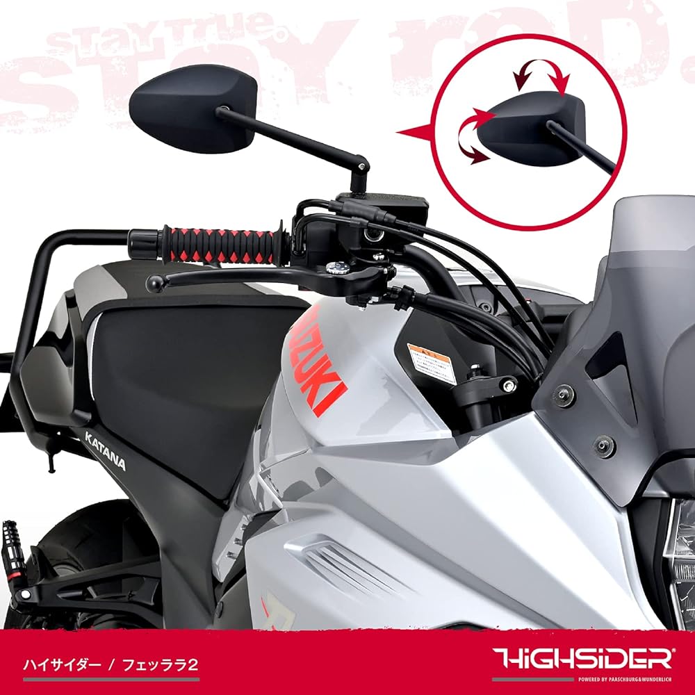 Daytona HIGHSIDER Motorcycle Rod Mirror, 1 piece on each side, 10mm forward/reverse screw compatible, ECE Standard Clear, Ferrara 2 Blast Black 15160