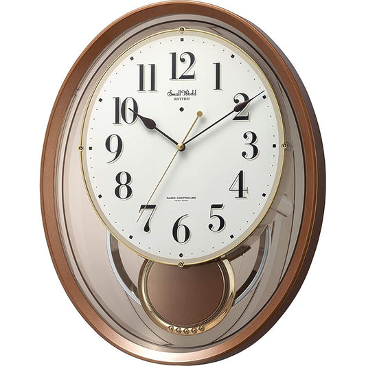 RHYTHM Wall Clock Radio Clock Creative Sound 18 Songs Melody Brown 41.5x32.5x7.6cm 4MN556RH06