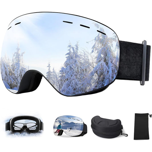 [CUSTIC] Ski Goggles [Wide View Baseball Lens & OTG Compatible (Glasses)] UV Protection, Anti-Fog, Double Layer Lens, Snow Goggles, Sports Shockproof Goggles, Windproof/Dustproof/Snowproof, Lightweight, Breathable, Suitable for All Winter Mountain Climbi