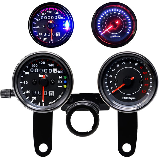 iztor Motorcycle Black Odometer Speedometer Tachometer with Bracket Yamaha SR XV RX Cafe Racer Suzuki Honda Kawasaki