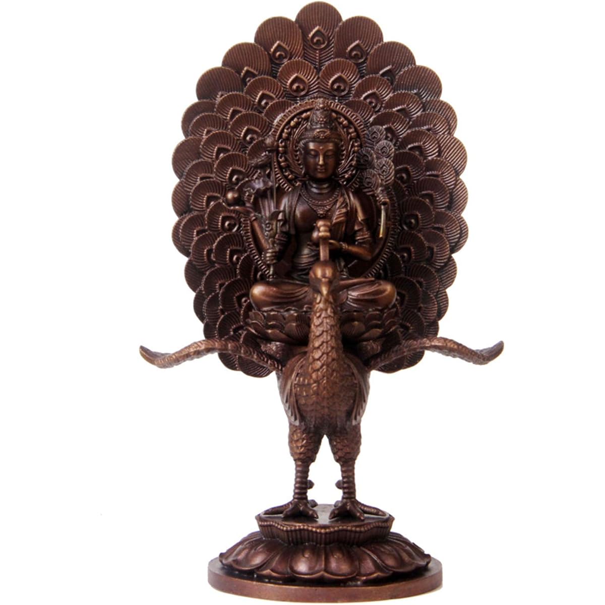 Mini Buddha Statue [Kujaku Myo-o] Mounted Peacock Brass Ornament (Height 12cm x Width 7cm x Depth 4cm) Prosperous Business, Good Health, Good Fortune, Good Luck, Warding Off Misfortune, Bronze Statue (Old Color)