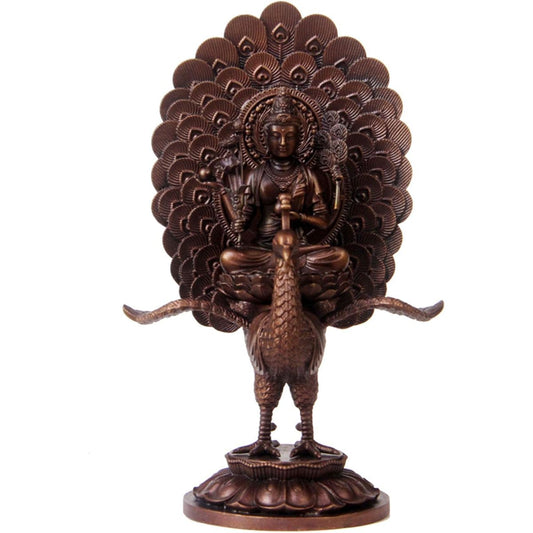 Mini Buddha Statue [Kujaku Myo-o] Mounted Peacock Brass Ornament (Height 12cm x Width 7cm x Depth 4cm) Prosperous Business, Good Health, Good Fortune, Good Luck, Warding Off Misfortune, Bronze Statue (Old Color)
