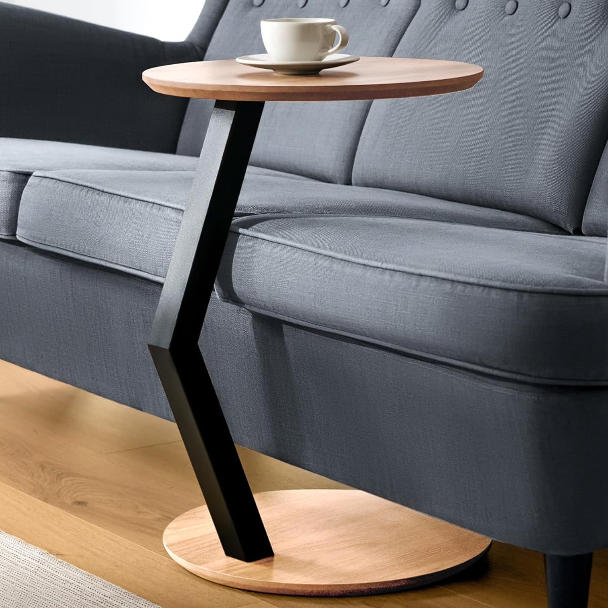 LOE Side Table Width 40 x Depth 40 x Height 59 cm Round Mini Table Bed Table Computer Desk Night Table Scandinavian Design (WOOD 37 (Ash), Side Table)