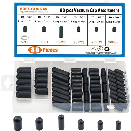 BUSY-CORNER 80 Pieces Vacuum Cap Assortment Black Rubber Dropper ID 5/32" to 3/8" Size Hose Cap Kit for Carburetor Manifold