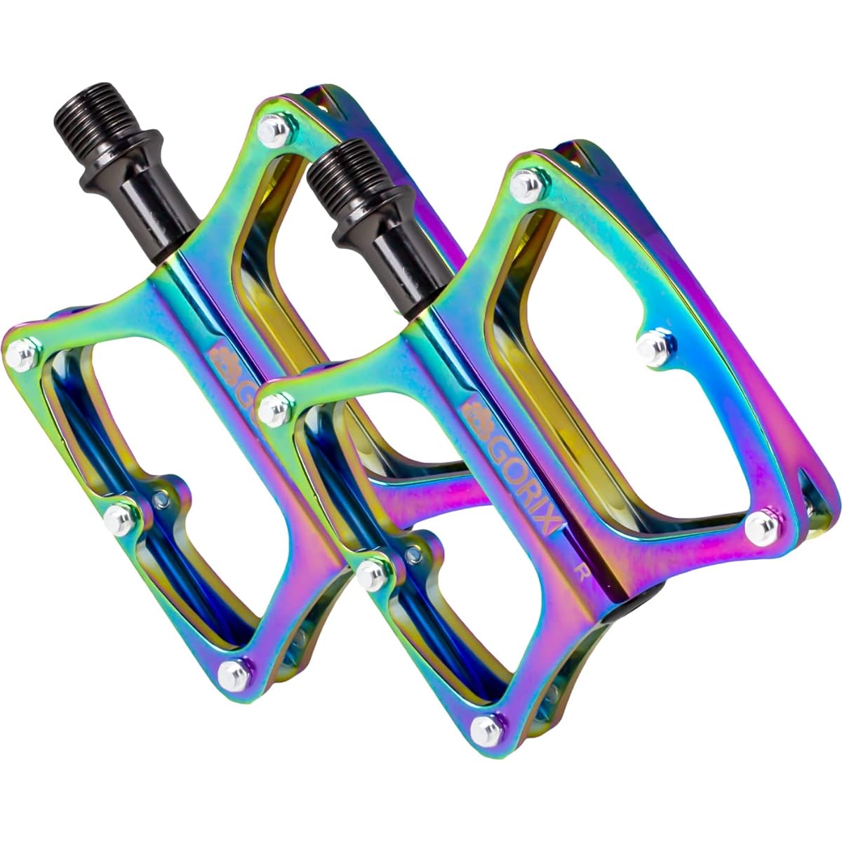 GORIX Bicycle Pedal, Lightweight, Wide Tread (GX-OIL11) Oil Slick Flat Pedal with Anti-Slip Pin, Spikes