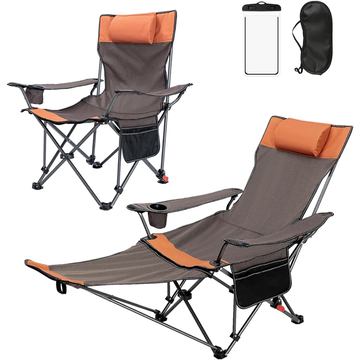 BiAnYC Outdoor Chair, Camping Chair, Reclining Folding Camping Chair, 4 Adjustable Backrest, 150kg Load Capacity, Super Easy to Carry, Pillow/Cup Holder/Storage Bag, Durable, BBQ, Camping, Beach, Fishing, Cherry Blossom Viewing, Mountain Climbing, Barbec