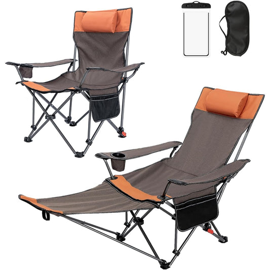 BiAnYC Outdoor Chair, Camping Chair, Reclining Folding Camping Chair, 4 Adjustable Backrest, 150kg Load Capacity, Super Easy to Carry, Pillow/Cup Holder/Storage Bag, Durable, BBQ, Camping, Beach, Fishing, Cherry Blossom Viewing, Mountain Climbing, Barbec