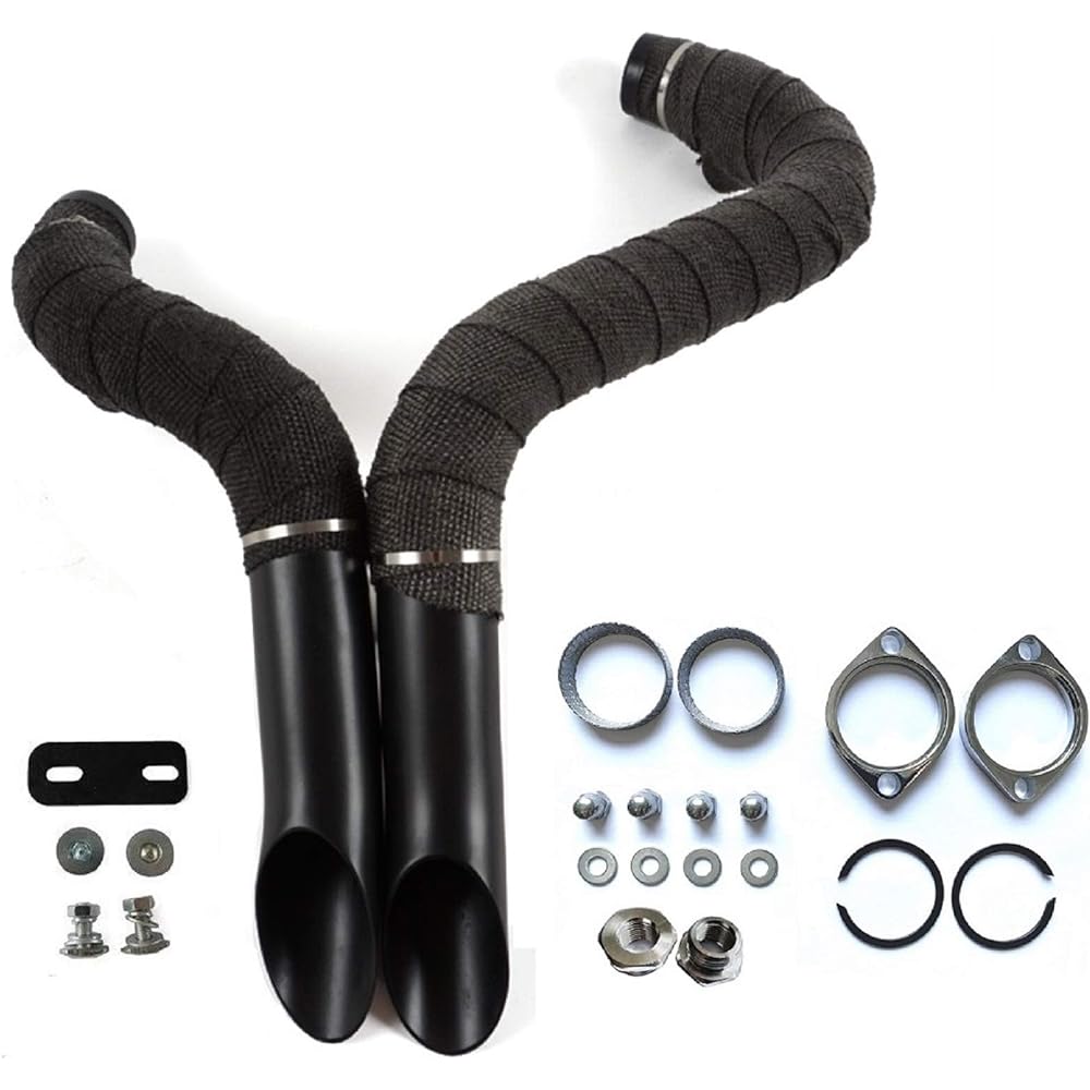 SHARKROAD Black 2" LAF Drag Pipe Wrap with Flange Kit Applicable to 1984-2022 Harley Touring Softail Sportster