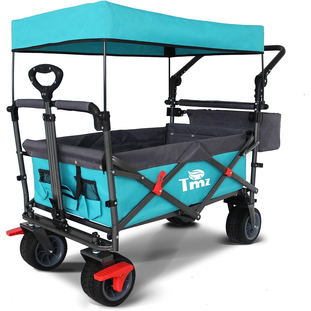 TMZ Folding All Terrain Garden Vehicle, Outdoor Camping Camping Vehicle, Removable Roof, Telescoping Pull Rod, Multi-Speed Adjustable Push Rod, Patented Rear Wheel Swivel Folding Vehicle, 100L Max Load 120KG (Beige/Green )