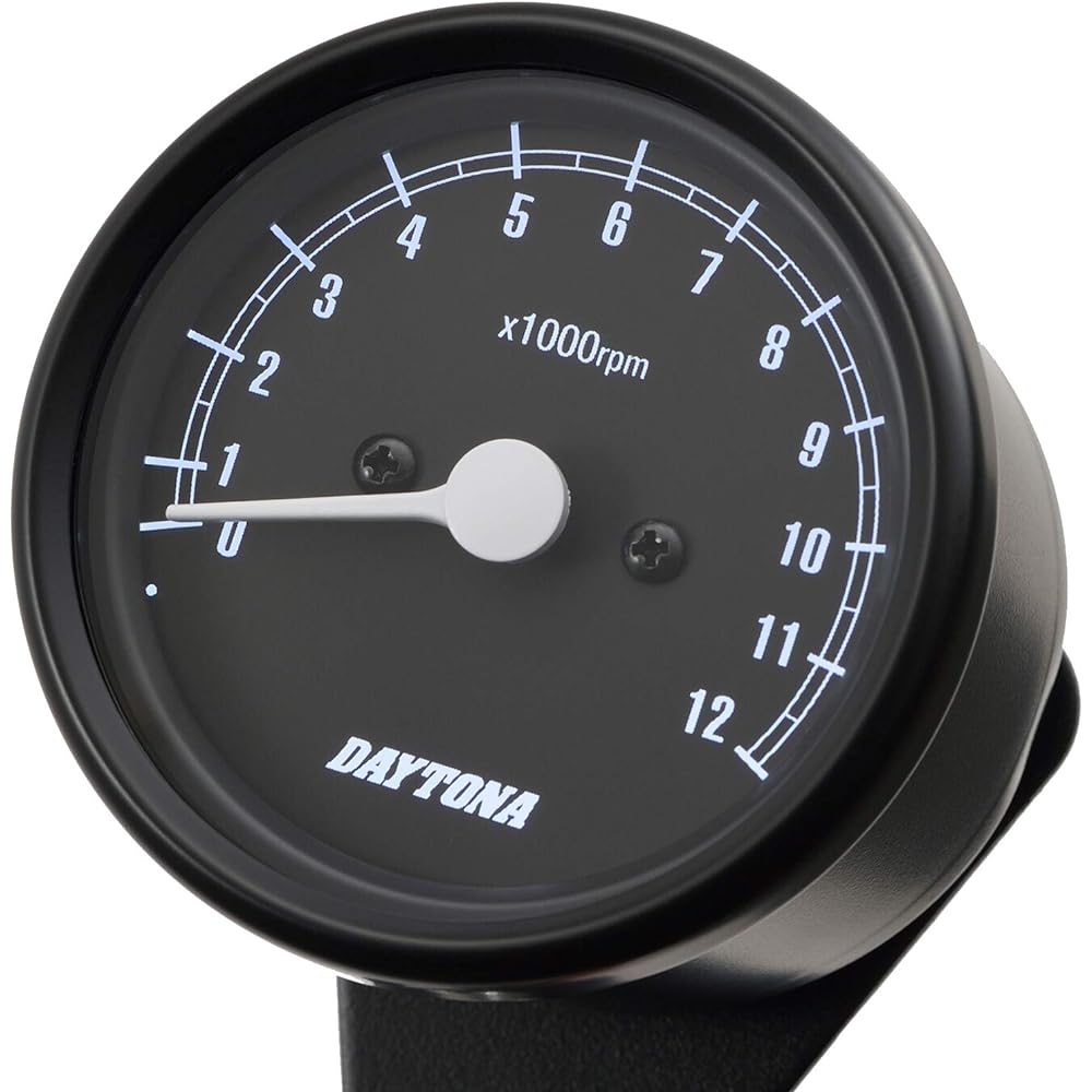 Daytona Motorcycle Mechanical Tachometer Black Body/Black Panel/White LED φ60 12000rpm Display 15630