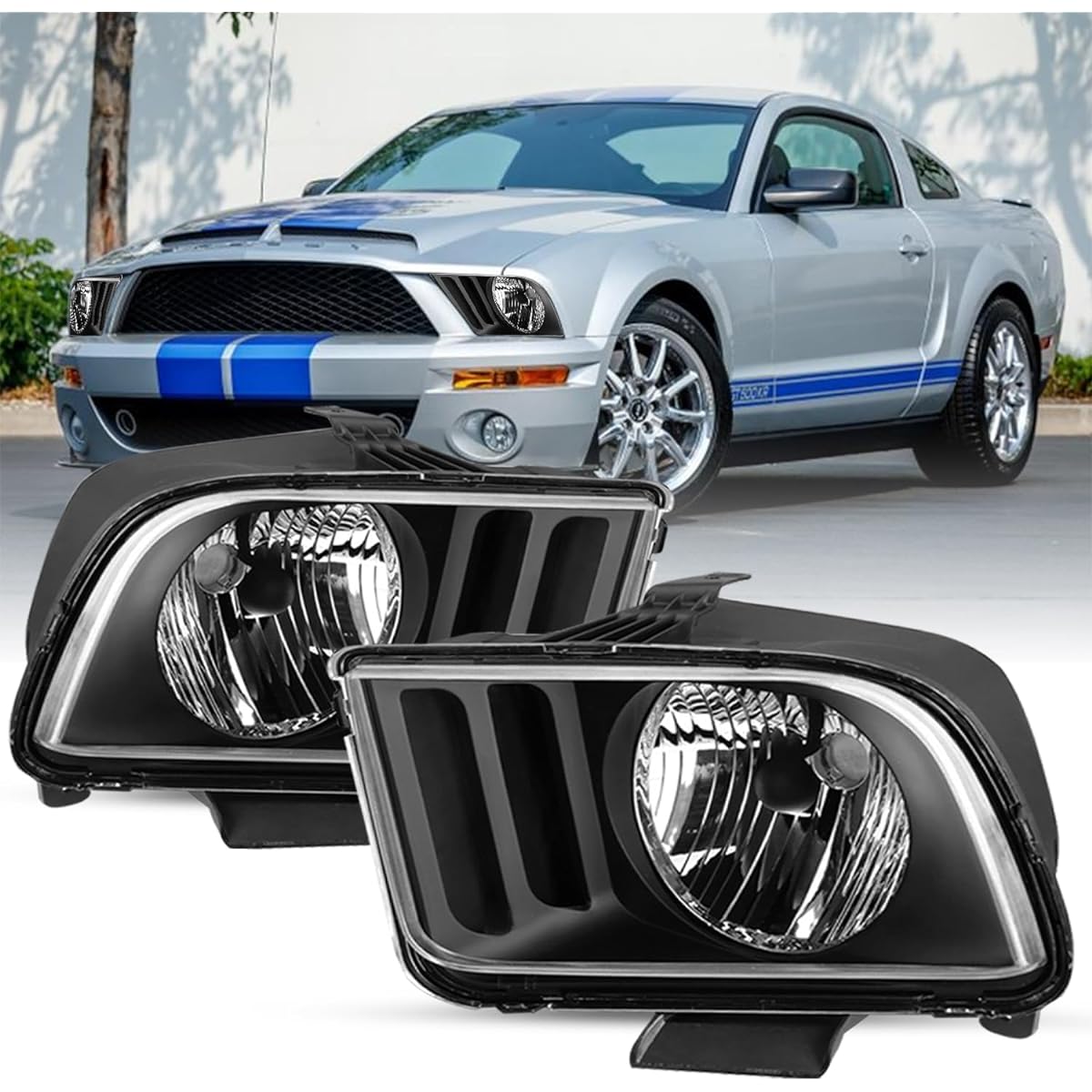 Sockir Headlight Acembredet 2005-2009 Ford Mustang Waterproof Headlight Public seat driver's seat (with black housing clear frector)