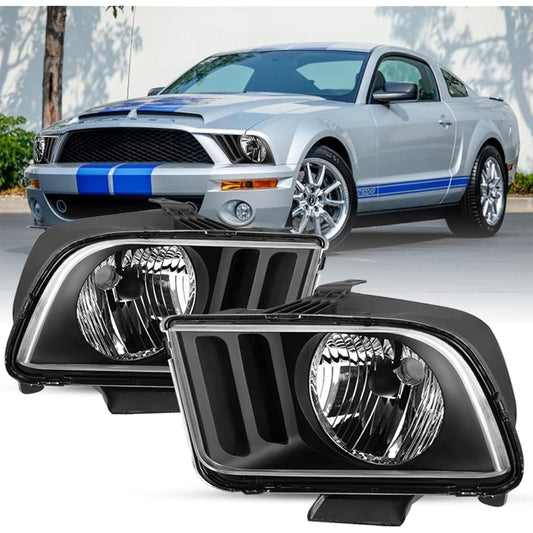 Sockir Headlight Acembredet 2005-2009 Ford Mustang Waterproof Headlight Public seat driver's seat (with black housing clear frector)