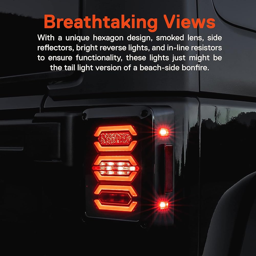 True Mods LED LED Reartail Light replacement JEEP WRANGLER [Hexagon Design] [Smoke Lens] [Plug and Play] LED Brake Light Jeep Wrangler JK JKU UNLIMITED Accessories 2007-2018