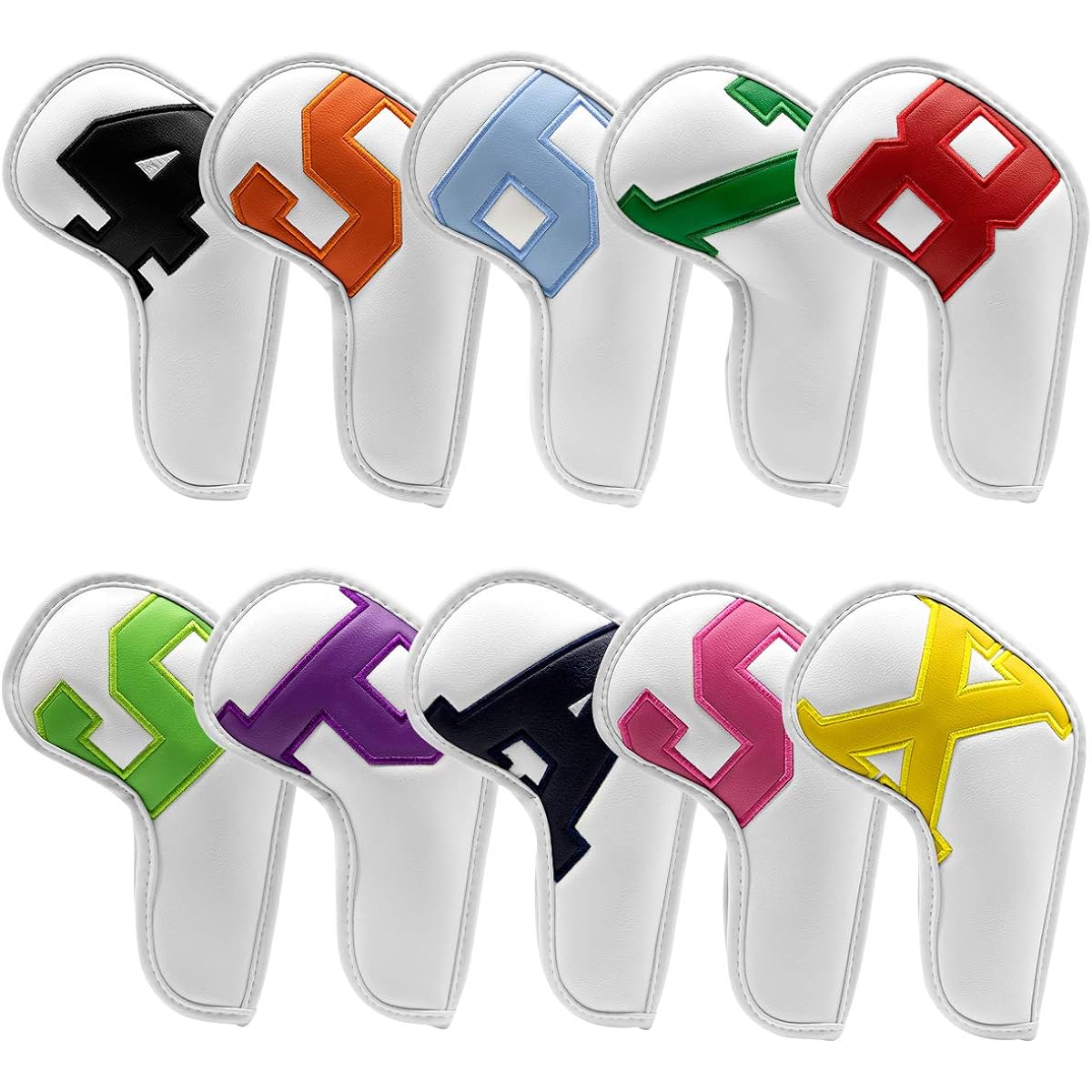 Golf head cover iron club set 10 pieces number synthetic leather PU leather long neck Velcro closure