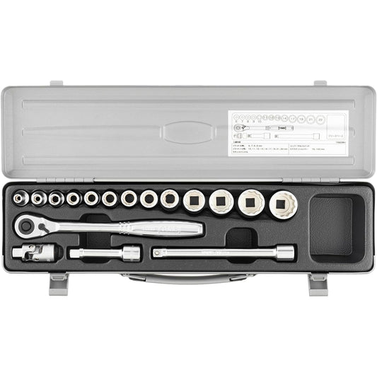TONE Socket Wrench Set, Drive 9.5mm (3/8"), 1560MH, Contents: 17 Pieces, Silver