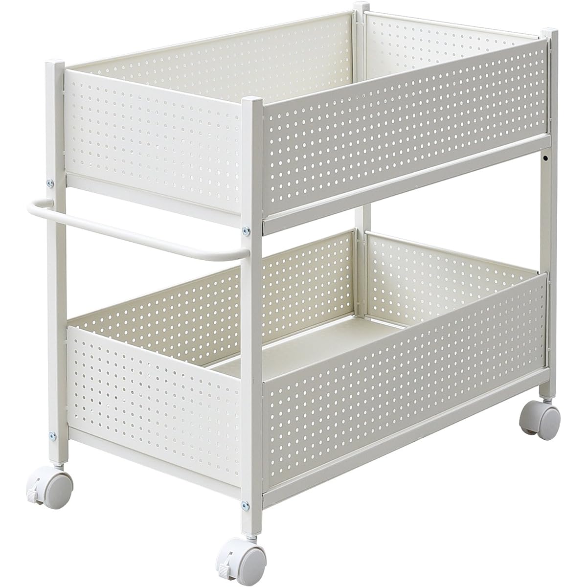 Yamazen Closet Storage Rack, Width 38 x Depth 75 x Height 64.5 cm, Handle, Casters with Stopper, Upper and Lower Baskets, Removable Side Board, Assembly White/White OPR-7538(WH/WH)