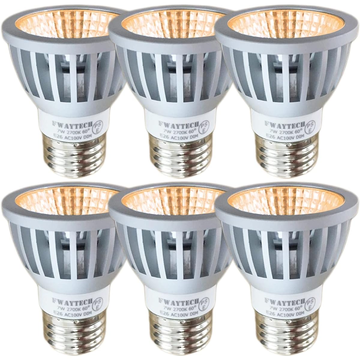 Fwaytech LED Light Bulb E26 Light Bulb Color Dimmable COB7W JDRφ50 Dimmable Duct Rail LED Spotlight Equivalent to Halogen Bulb Shape 60W to 75W Dichroic Halogen Compatible with Sealed Fixtures Set of 6 (Equivalent to Light Bulb Color (2700K), Silver Body