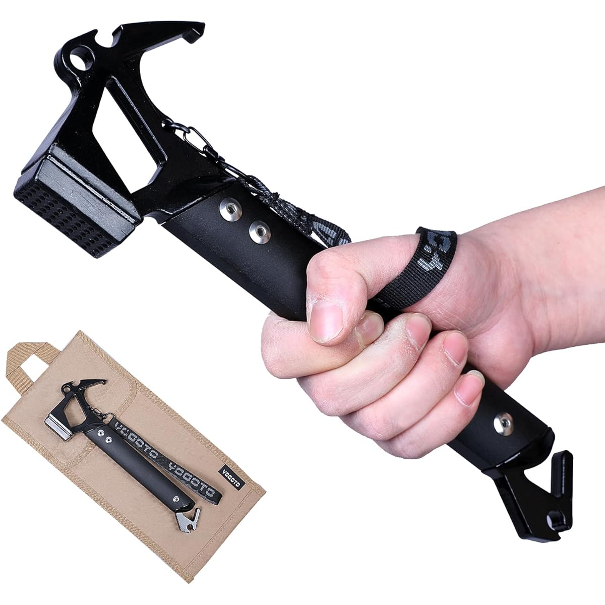 [YOGOTO] Peg Hammer Stainless Steel Head with Safety Strap and Storage Case (Black (Small))