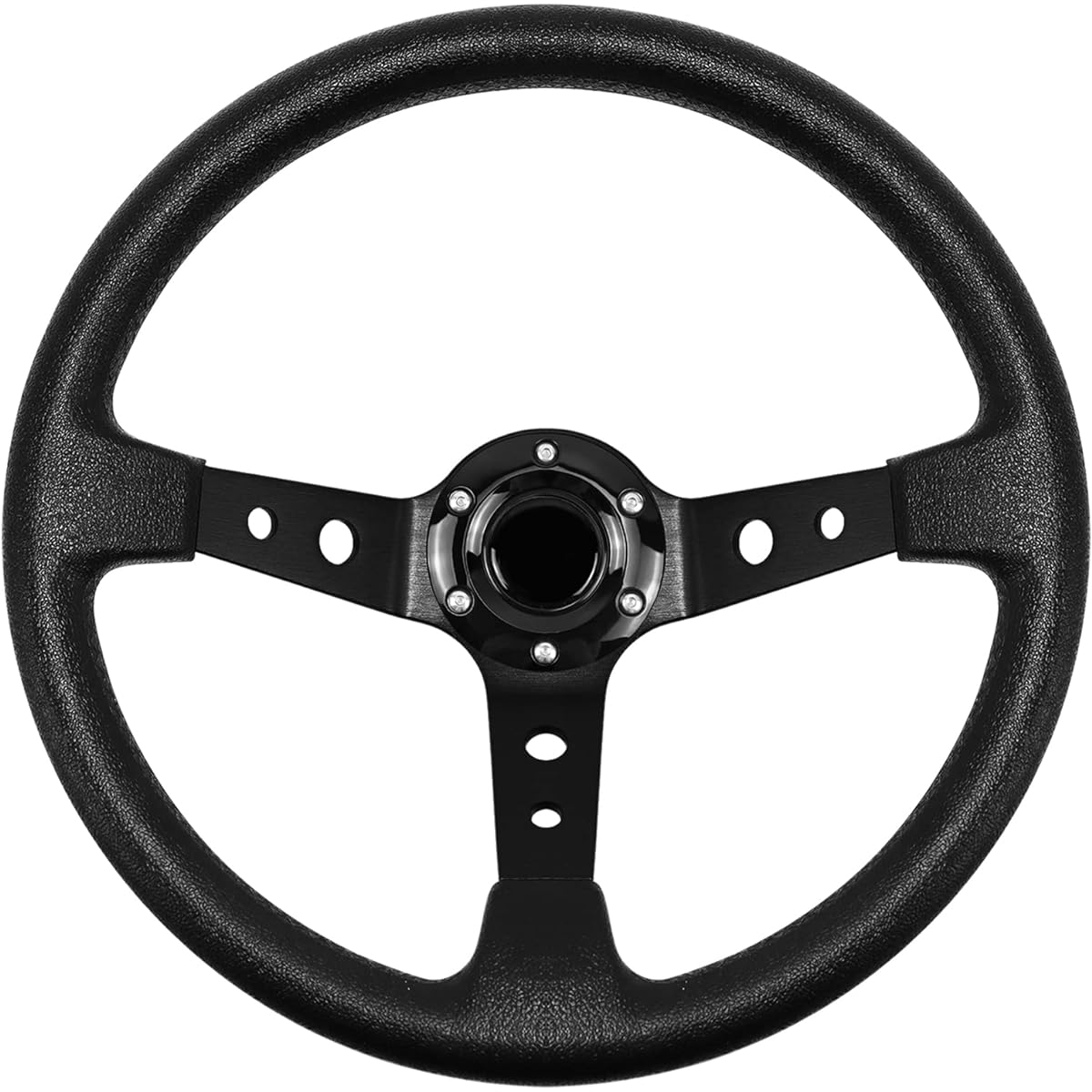 MOTAFAR Universal Racing Steering Wheel 13.6 inch 6 Bolt Grip Vinyl Leather Deep Dish Horn Race/Rally/Motor Sports (Black)