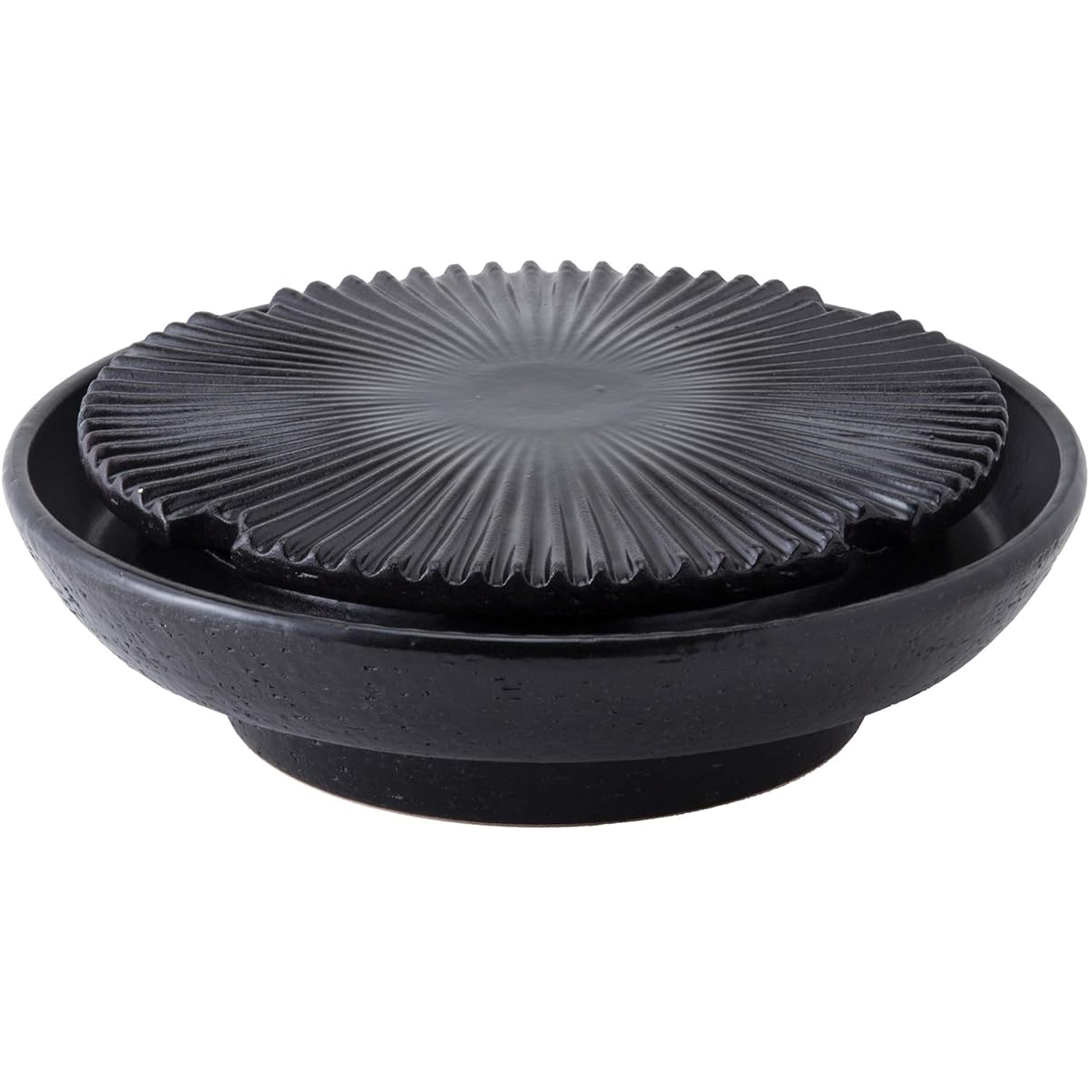 Hase Seito Haseen Yakiniku Plate Low Smoke Slight Smoke Ceramic Furnace "Yakiyaki-san" Large For 3-5 People Approximately 33cm Open Fireable Open Fire OK Black Black Iga Ware Made in Japan AND-18