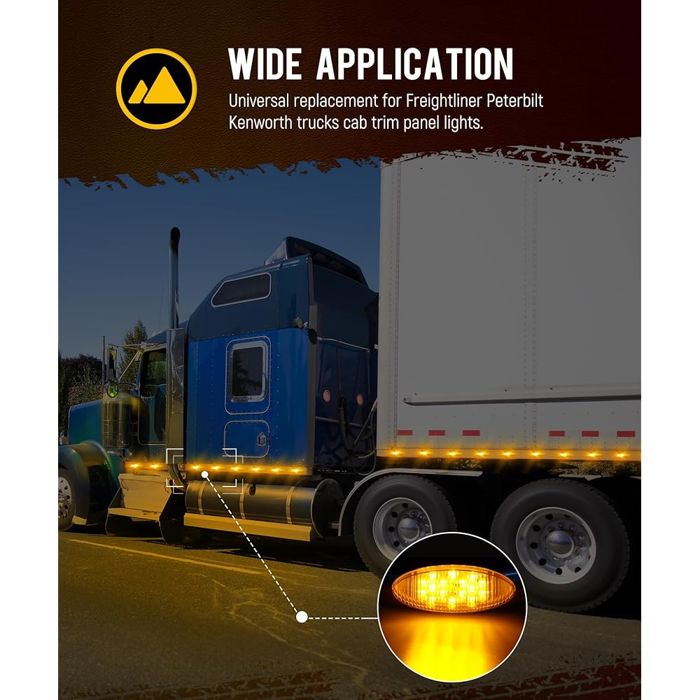 PARTSAM 6-1/2 inch Amber Clearance Light 16LED semi-truck side marker PeterBilt/Kenwort/FREIGHTLINER LED Cab Panel Oval Marker Light