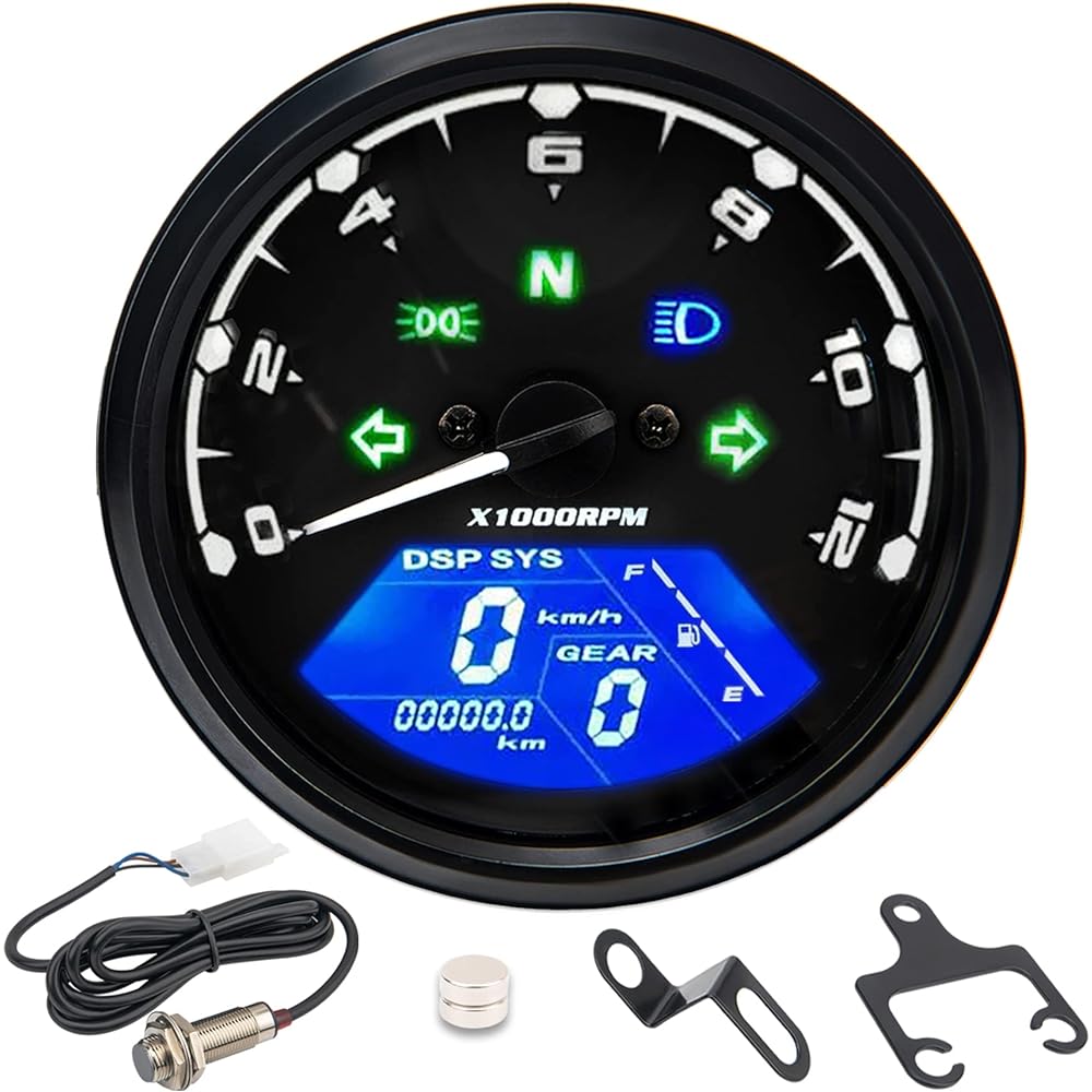 GDDGHS Motorcycle Speedometer Digital Universal Digital Gauge Motorcycle Tachometer Speedometer MPH with Multifunction Indicator Light Display LCD Display Waterproof