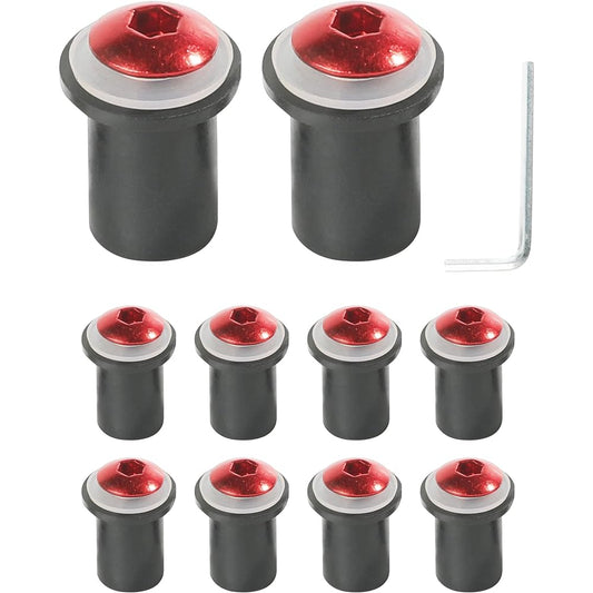 ESEWALAS 10pcs Windshield Screws Motorcycle Windscreen Bolts Screw Kit Car Accessories Motorcycle Fairing Windscreen Screws Bolts Windshield Mounting Nuts Used for Motorcycle Fairing Repair Parts (Red)