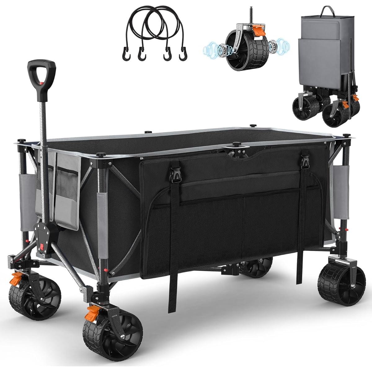 Carry Wagon [With Brake] Housolution Large Capacity 260L Load Capacity 200kg Outdoor Wagon Foldable Camping Cart One-Touch Convergence Type Free Standing Storage Quiet Camping/Sand Beach/Fishing/Moving/Shopping/Trash Out Storage Cover Included