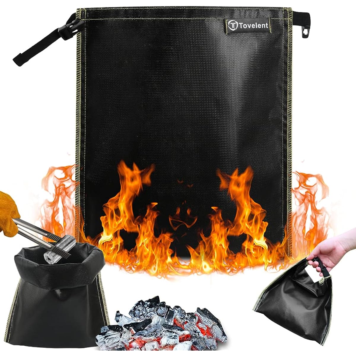 Tovelent Fire Extinguishing Bag, Compact Charcoal Holder, Charcoal Bag, Carry, Highly Airtight, Safely Take Your Charcoal Home with You, Heat Resistant, Flame Retardant, Camping, 32*33.5cm