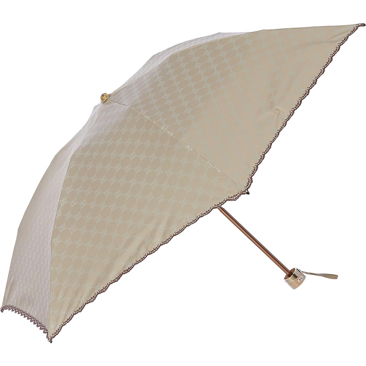 [Moonbat] Folding Umbrella DAKS Logo Jacquard Parasol Folding Umbrella Parasol Embroidered Logo Simple Stylish Cute [Made in Japan, Heat Shielding, Light Shielding, Lightweight, For Both Sunny and Rainy Days] Women's Beige Rib Length: Approx. 50cm