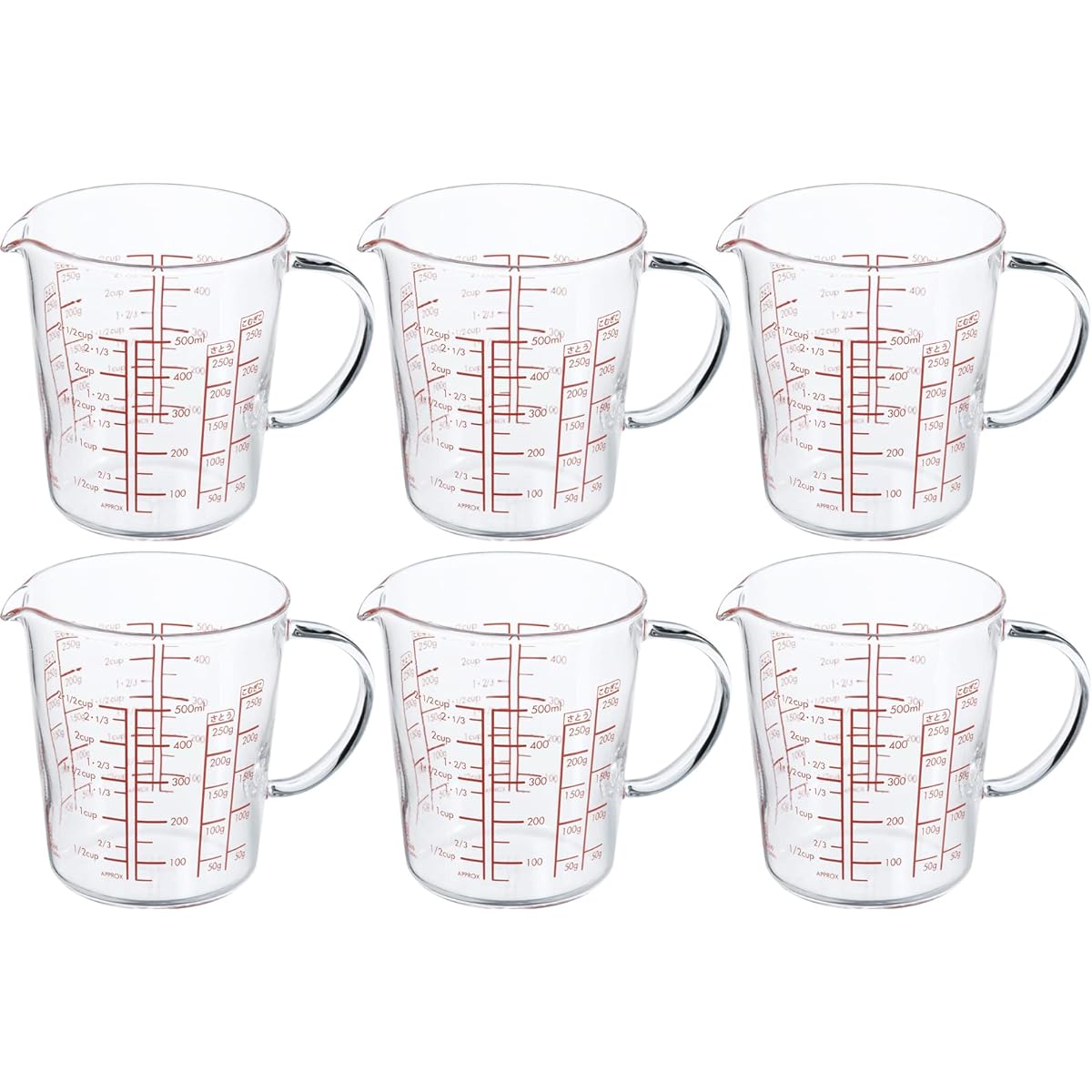 HARIO Made in Japan Heat-resistant Glass Measure Cup Wide 500ml MJCW-50-R-BK Set of 6
