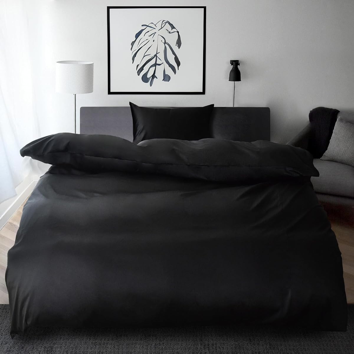 Duvet cover set, 3-piece set, single, made in Japan, 350 pieces high-density fabric, 100% cotton, satin, dust mite resistant, silk-like feel, duvet cover, fitted sheet, pillowcase, extra long cotton, stylish, Scandinavian, hotel specifications, Noble (si