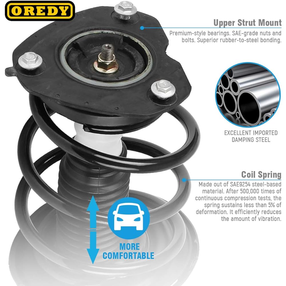 OREDY Front Pair Complete Strut Shock Coil Spring Nissan Ultima Ultima 4CYL 2.5L W/ABS 2007 2009 2010 2011#172392 172393 11612 1331839L ST8574R