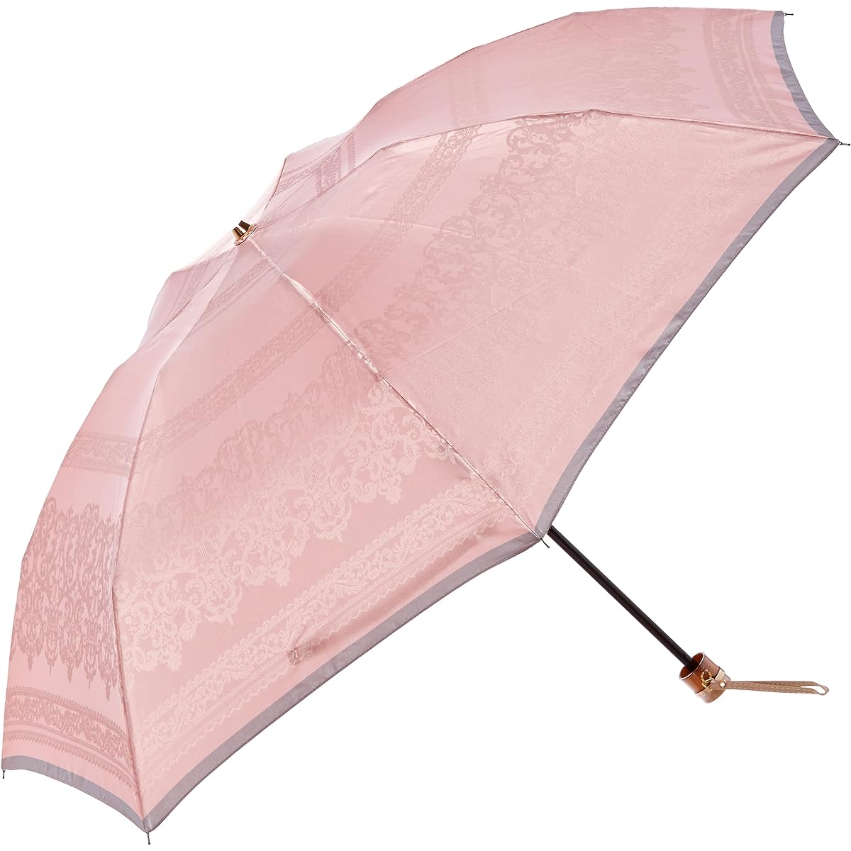 [Moonbat] Folding Umbrella LANVIN COLLECTION Yarn-dyed Jacquard Lace Pattern Umbrella Folding Umbrella Simple Lace Stylish Cute Ladies Pink Rib Length: Approx. 55cm