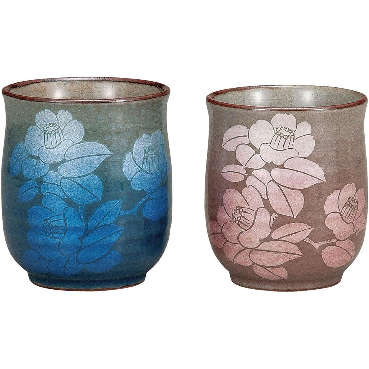Kutani ware couple bath cup Ginzan tea flower