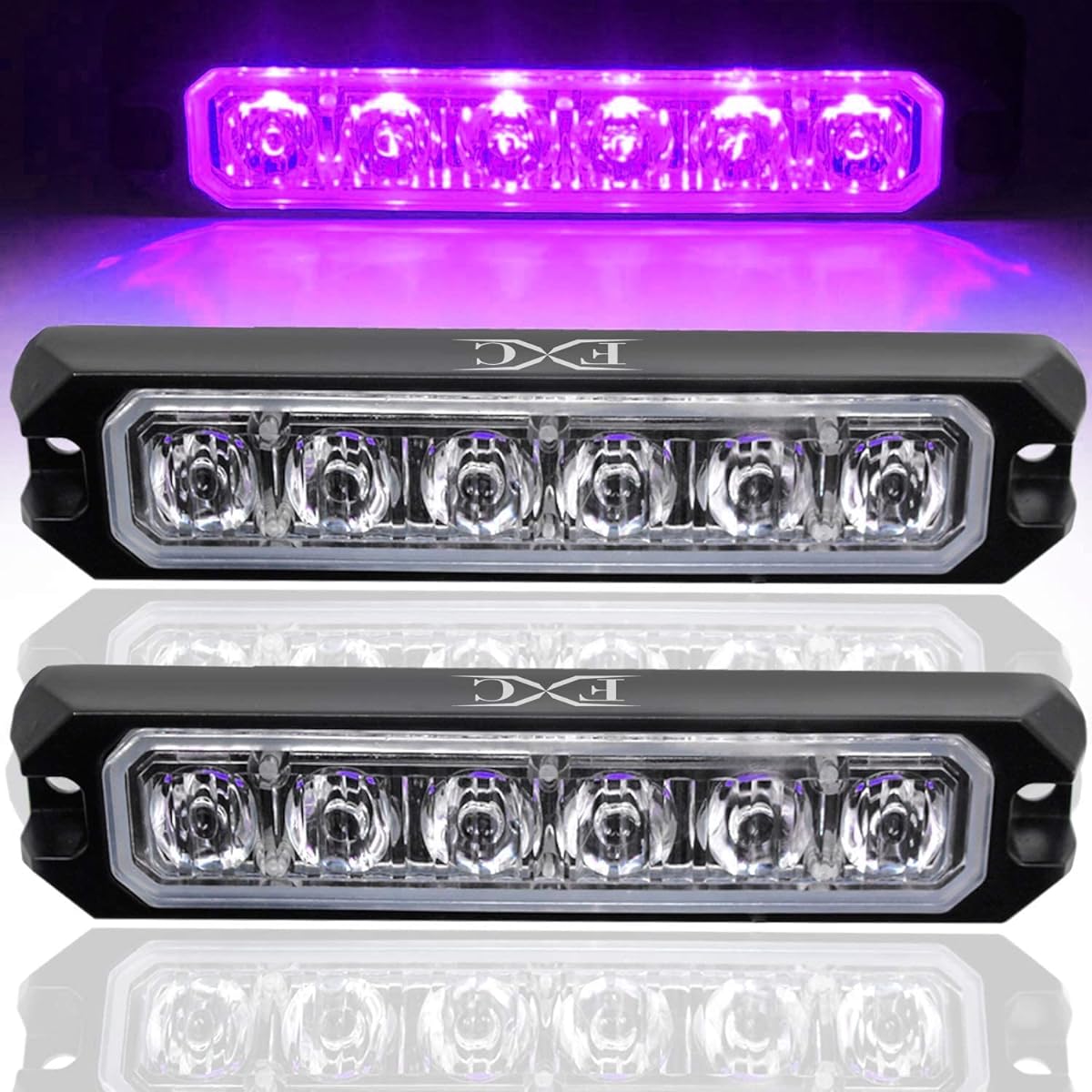 FXC 6-LED Stroboright Purple Purple Waterproof Beacon Flash Light PURISHION Warning Bar 16 Pattern Blink Car SUV Pickup Track Bang Vehicle POV (2 Packs) (6LED Purple)
