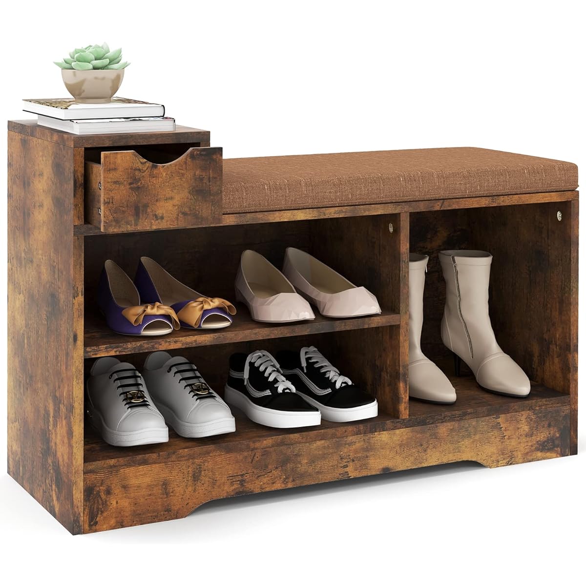 Giantex Entrance Bench, Shoe Shelf, Shoe Storage Bench, Shoe Rack, Entrance Stool, Width 80 x Depth 30 x Height 53 cm, Entrance Chair, Shoe Rack, With Drawer, Washable Cushion, Shoe Changing Stool, Sitting Bench, Stool, Shoe Cabinet, Shoe Holder, Shoe St