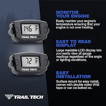 TRAIL TECH 742-EH2 Black TTO Temperature Digital Gauge 22mm Radiator Horse Sensor