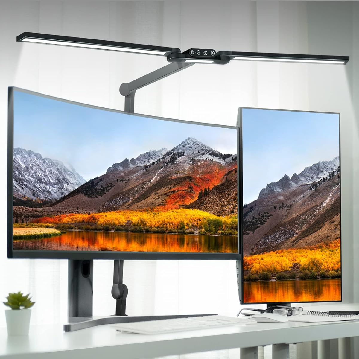 Desk Light LED Desk Lamp Brightness 1900Lx, Foldable LED Desk Light, 37.4" Large Designer Stand Light with Clip, 3 Light Stand Light for Home Office, 24W Auto Dimming Office Lighting Stand