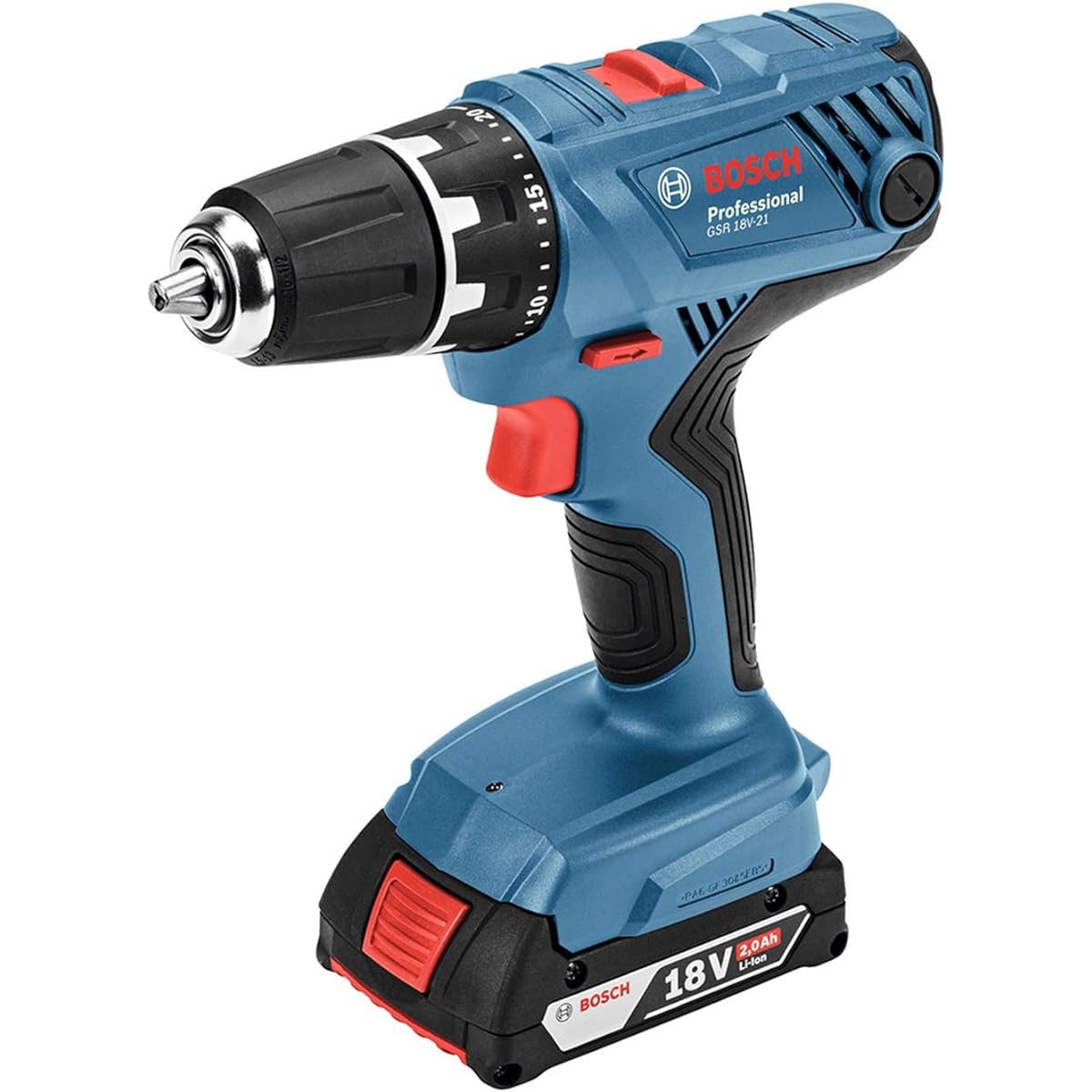 Bosch Professional 18V Cordless Driver Drill (2.0Ah batteries, charger, carrying case included) GSR18V-21