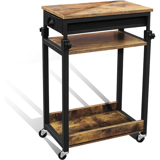 Computer Wagon PC Wagon CPU Wagon with Casters Width 48 x Depth 30 x Height 89 cm Board can be adjusted up and down Printer stand Sleeve desk PC body desk side storage (Instructions included)