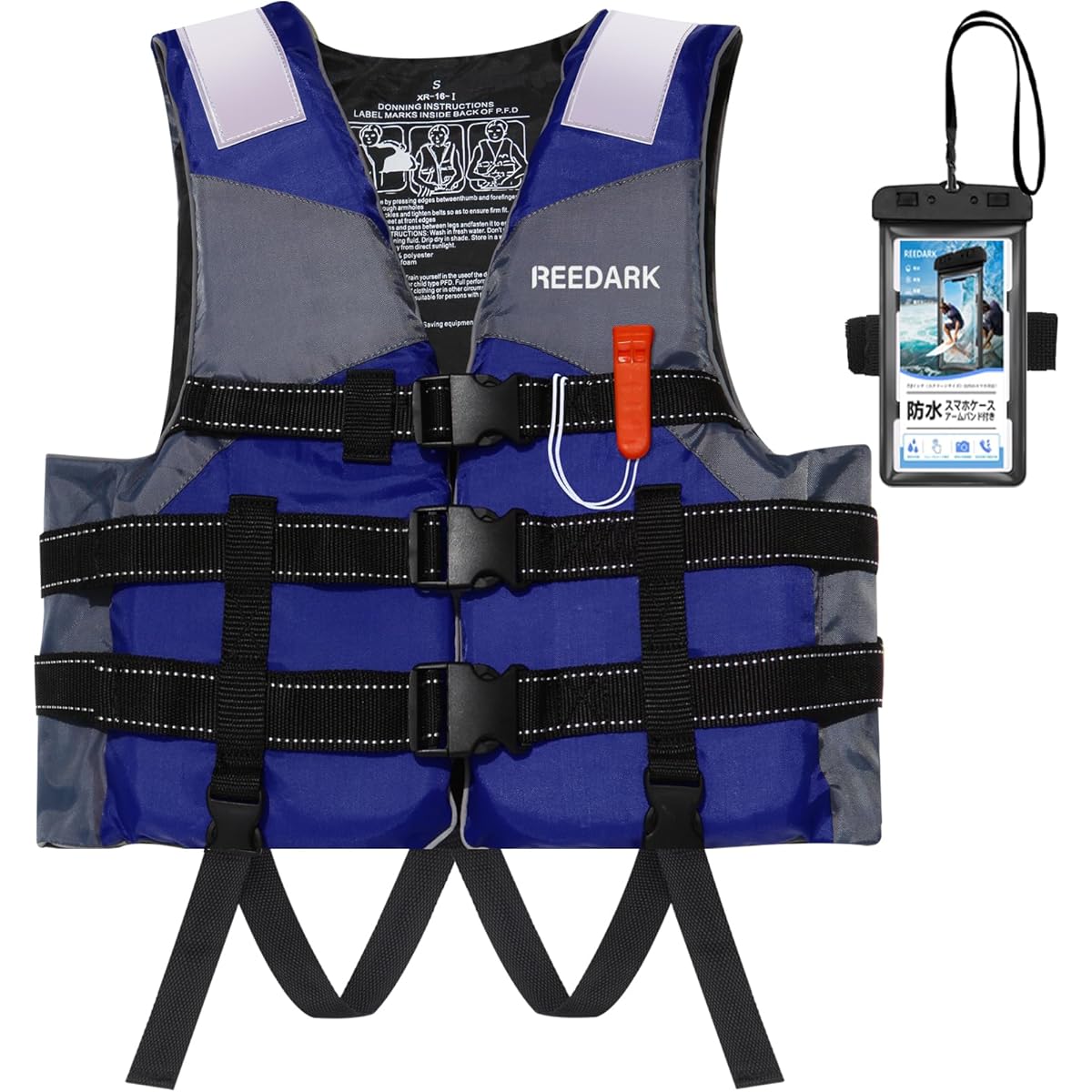 Reedark Life Jacket, New Model, Fishing Vest for Adults and Children, Fishing Vest with Caller, Life Jacket, Floating Vest + Smartphone Waterproof Case Set, For Disasters, Swimming, Beach, Emergency Use, CE Certified (5 Colors & 4 Sizes))