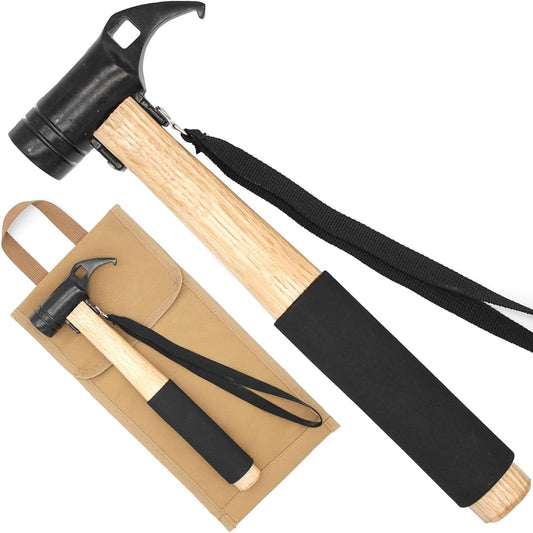 CHENGMAY Peg Hammer Non-Slip Grip Camping Hammer Outdoor Tent Peg Driving/Pulling Fixation Safety Belt Included Storage Case Included (Alloy Steel Head)