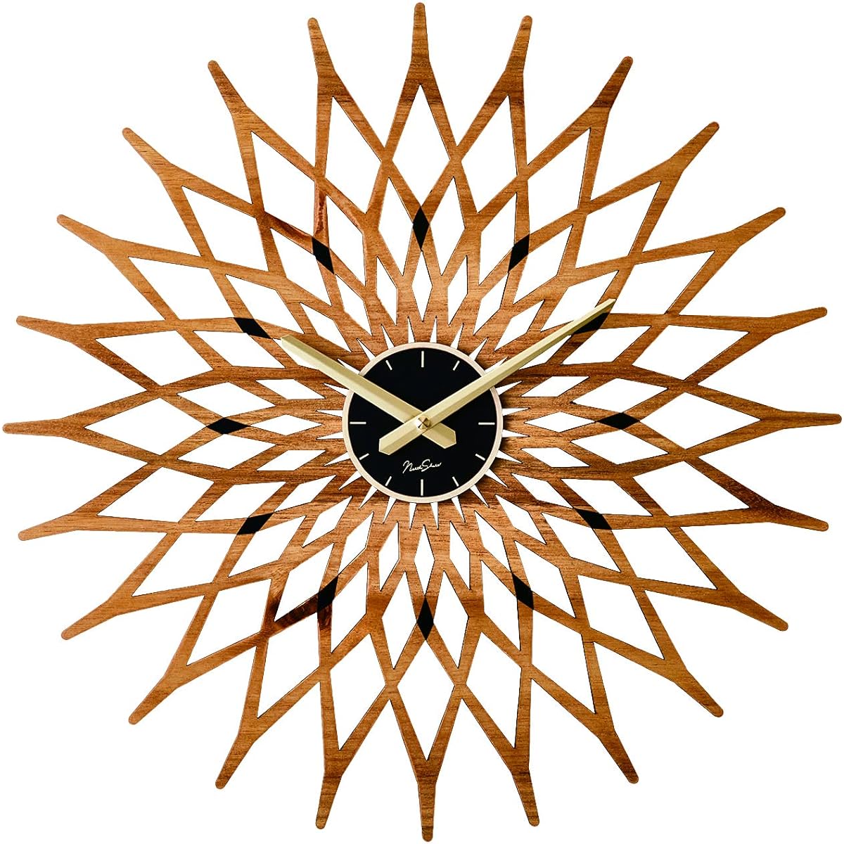 Interform Wall Clock Noale Black Wood CL-3022BK Sweep Movement Sun Flower 44cm