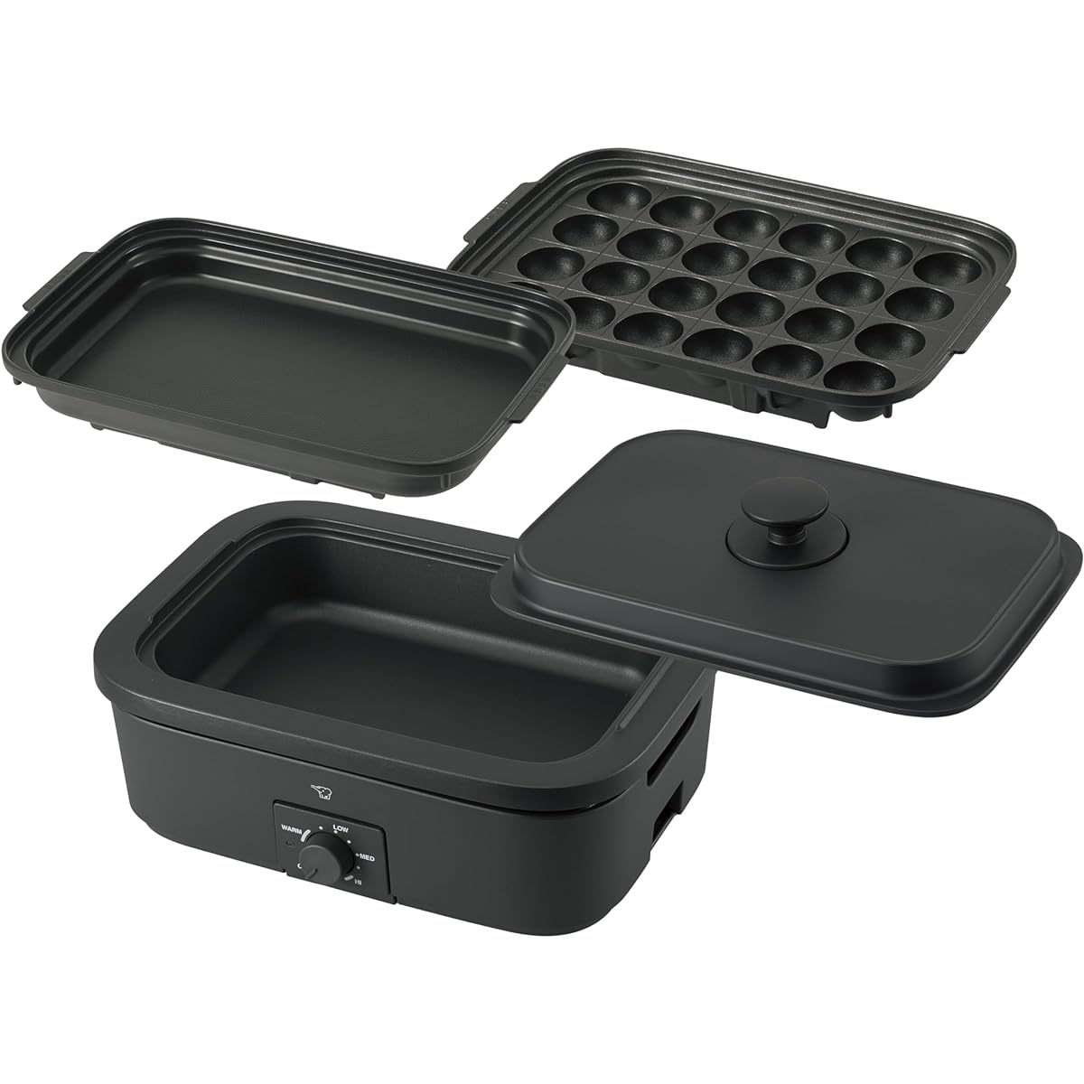 Zojirushi Daily Compact Plate 3 Piece Type Deep Pot Flat Plate Takoyaki Plate Waterless Cooking Compact Black EJ-DE30-BA