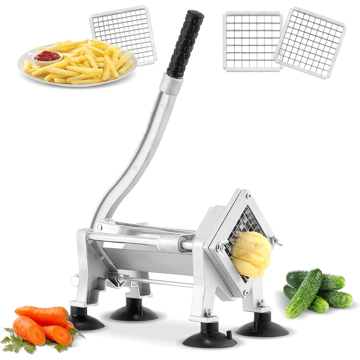 Spolehli Manual Potato Cutter, 8mm+10mm+12mm Replacement Blades, Cleaning Brush Included, Labor Saving/Efficiency Potato/Carrot/Apple/Radish 100kg Strong Suction Cup, Tabletop Type, Home Use, Commercial Use, Japanese Instruction Manual Included