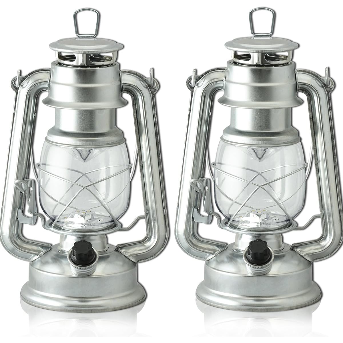 FIELDOOR Antique LED Lantern Set of 2 [Silver] Warm Color Stepless Brightness Adjustment Glamping Ornament Hanging Camping BBQ Oil Lamp Style