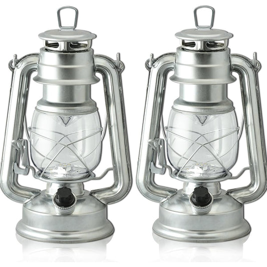 FIELDOOR Antique LED Lantern Set of 2 [Silver] Warm Color Stepless Brightness Adjustment Glamping Ornament Hanging Camping BBQ Oil Lamp Style